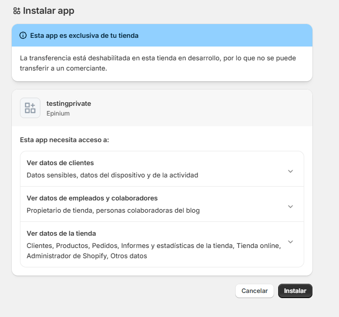 Schermata Installa app con il riepilogo dei permessi richiesti