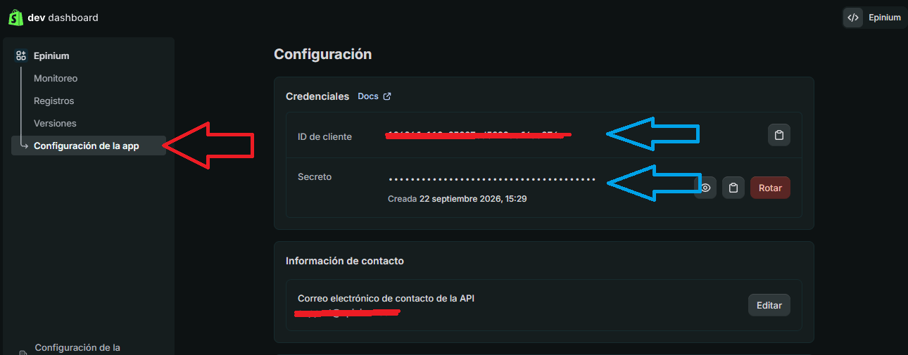 Schermata App setup con Client ID e Client secret evidenziati