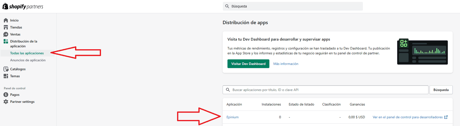 Elenco Tutte le applicazioni con l'app Epinium evidenziata