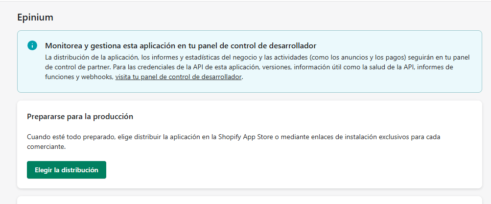Pagina dell'app con il pulsante Scegli la distribuzione evidenziato